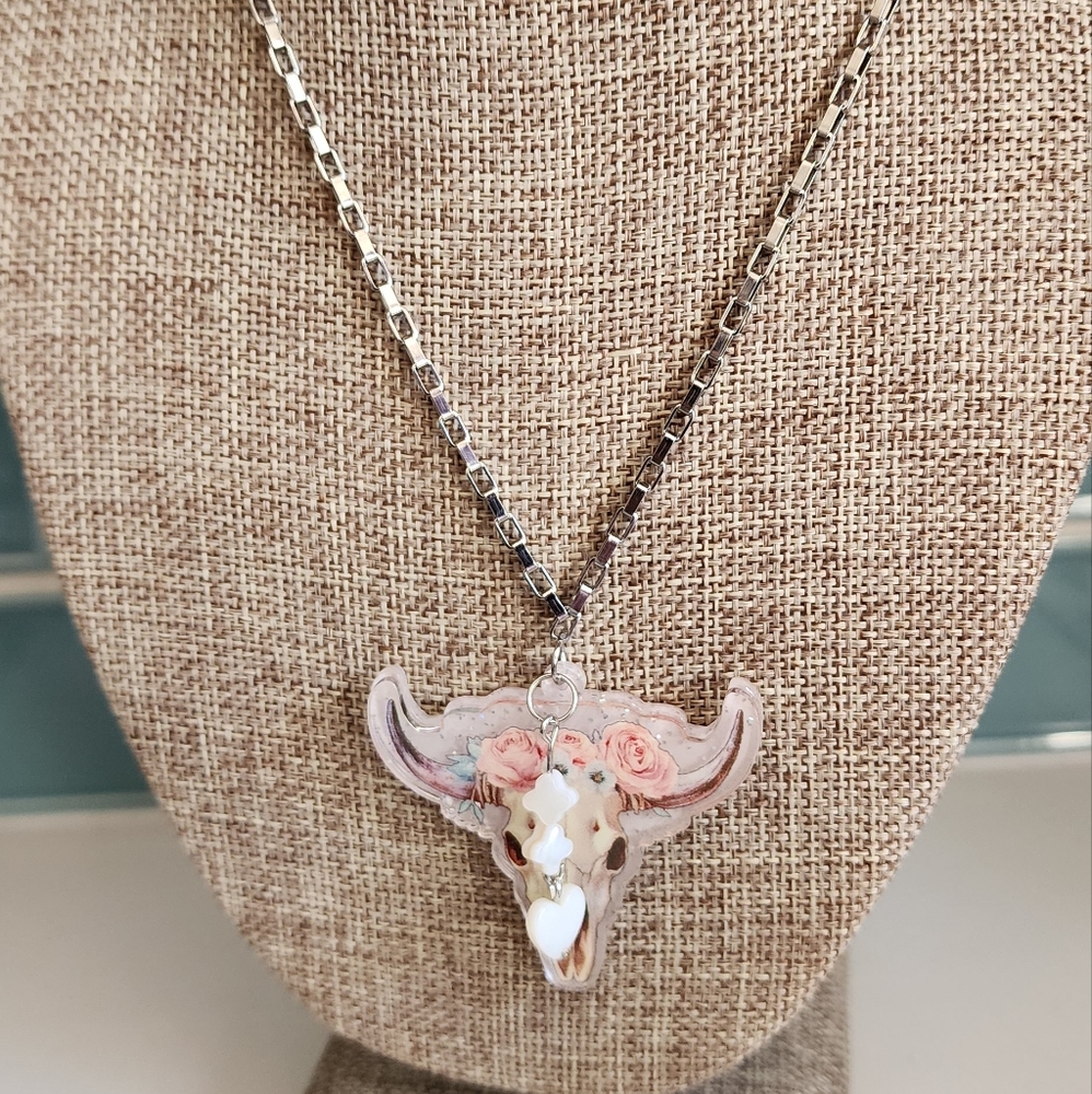 Artisan Stainless Longhorn & Shell Handmade 16" - 18" Necklace Original 🐂